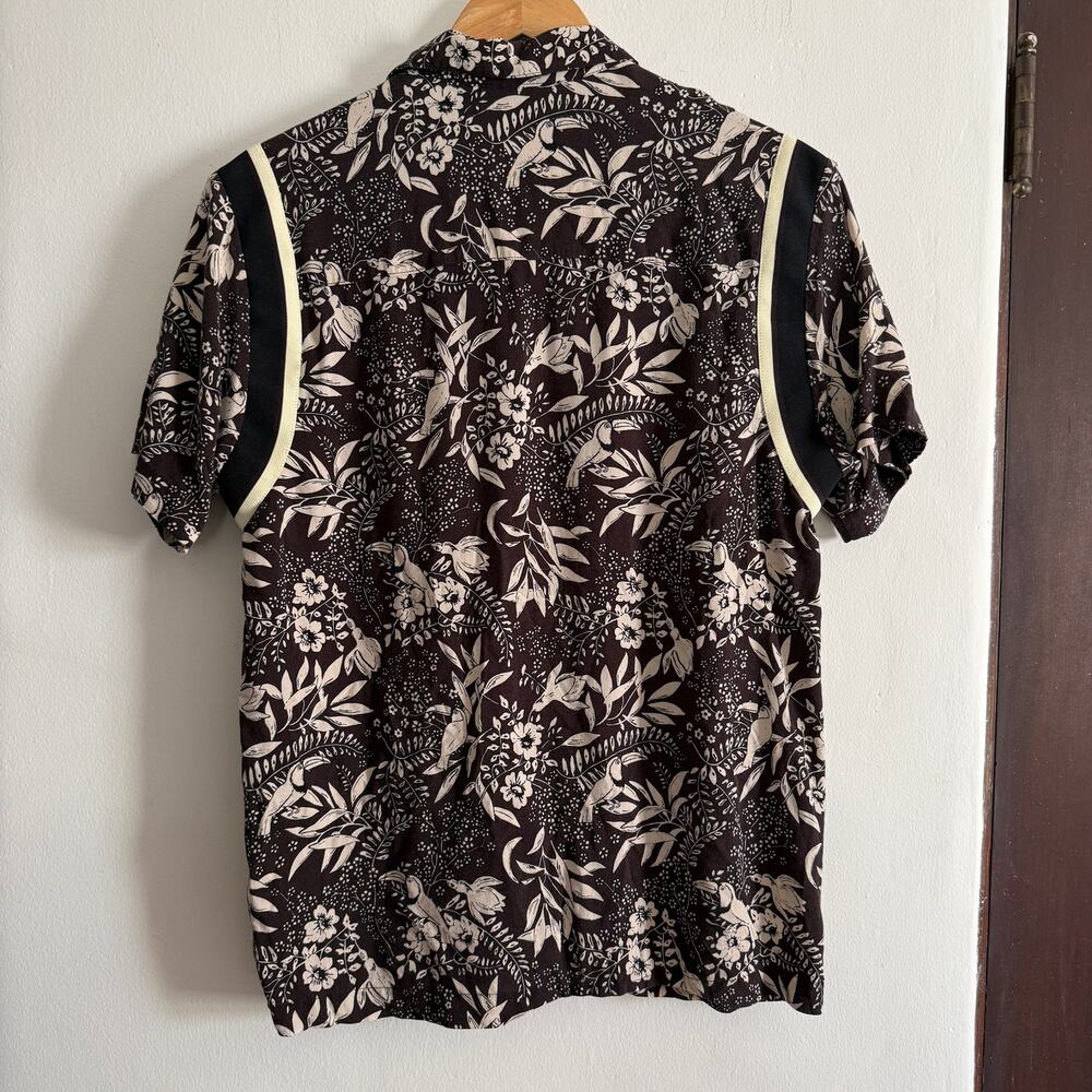 SCOTCH & SODA | Men's Brown Hawaiian Aloha Toucan Shirt with Knit inset Medium - Picture 3 of 10